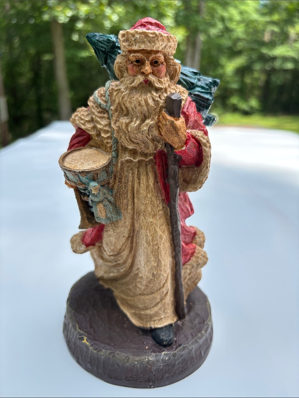 Vintage 1980's Old World Style Santa/St. Nicholas Wearing Cream, Red And Green - Picture 10 of 10